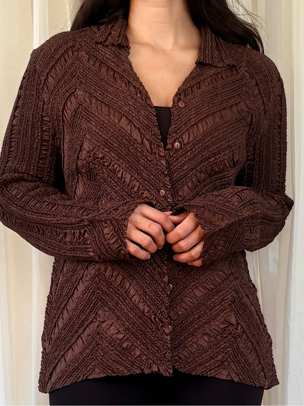 Textured Brown Button-Up Shirt
